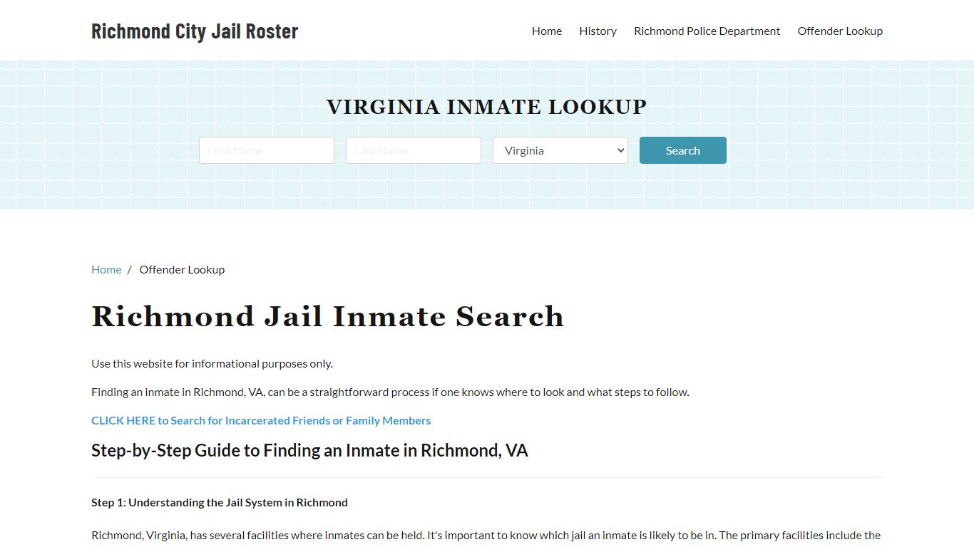 Richmond, VA Detainee Lookup - Richmond City Jail