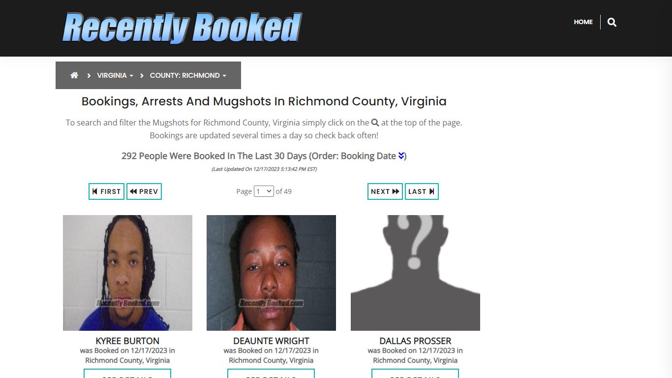 Bookings, Arrests and Mugshots in Richmond County, Virginia